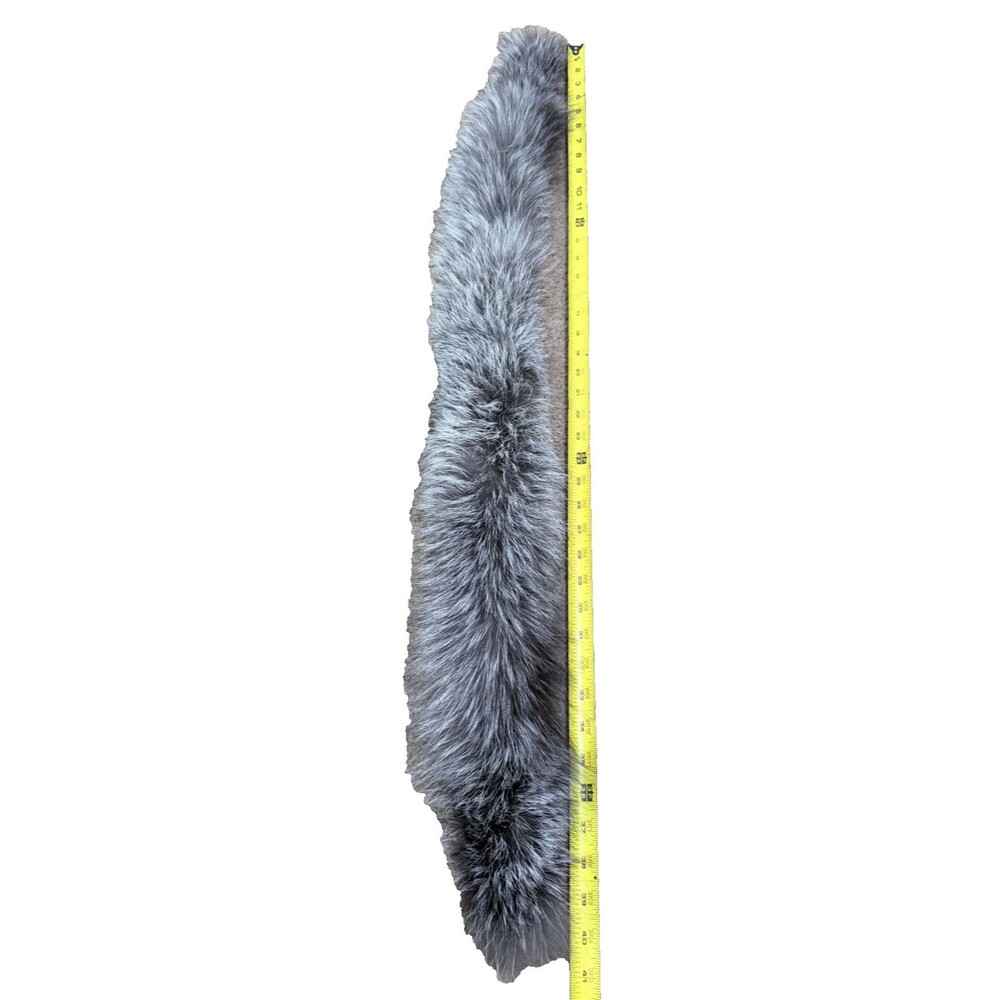 Vintage Genuine Silver Fox Fur Collar Scarf Stole Gray Black Satin Lined - Picture 7 of 8